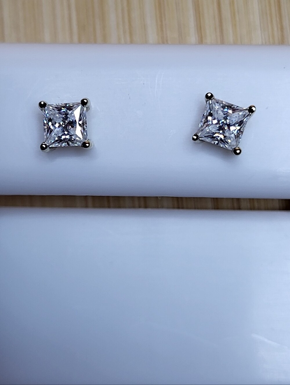 Princess Cut 1CTW Moissanite Stud Earrings, 14K Gold Plated 925 Sterling Silver